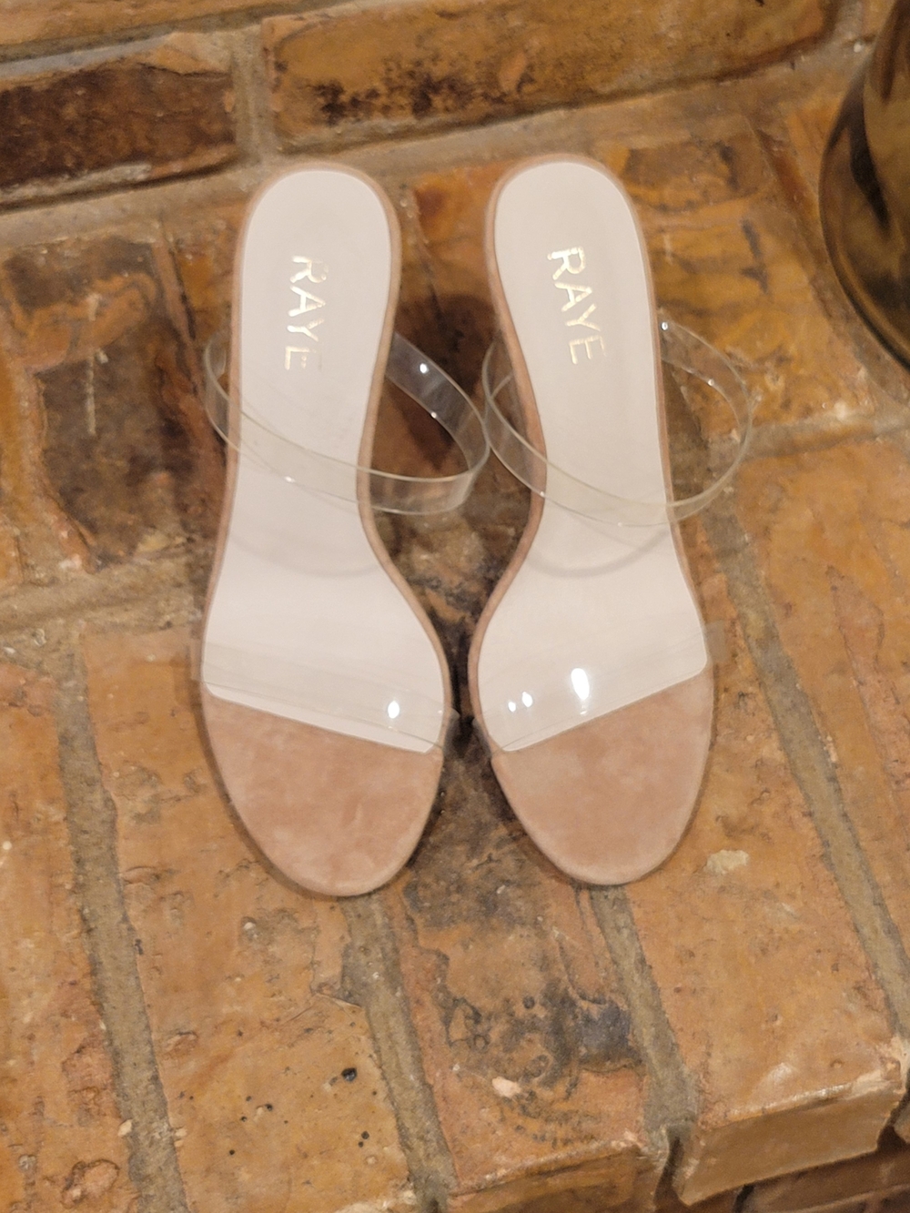 RAYE Clear Strap Nude Suede Slide Sandals